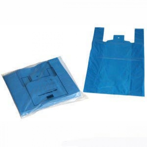 BLUE PLASTIC VEST CARRIER BAGS MEDIUM/LARGE SHOPS PARTIES 11" x 17" x 21" UK SEL 
